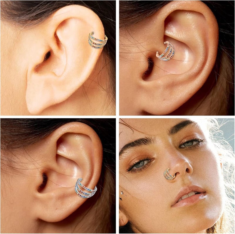 FUNLMO Store 316L Surgical Steel Nose Hoop Septum Conch Piercing Jewelry Cartilage Daith Helix Tragus Rook Lobe Earring Triple/Double Nose Lip Ring 20G 18G 16G - Image 3